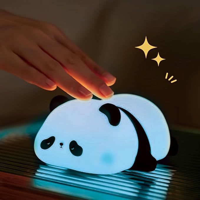 Cute Panda Night Light - Dimmable LED Squishy Night Lamp, Rechargeable Silicone Touch Light for Nursery, Toddler & Kids Room Decor, Safe Breastfeeding Nightlight, Cool for Boys & Girls