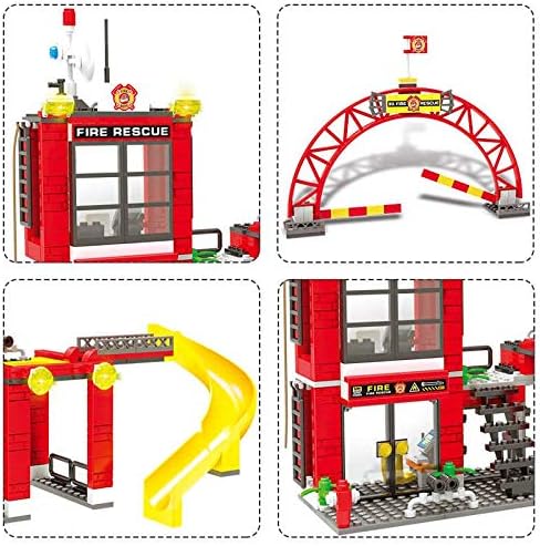 Liberty Imports 580 PCS City Fire Station Building Blocks Set - Marine Fire Rescue Toy Bricks Kit with Emergency Firefighter Patrol Ships & Helicopter - Storage Box with Baseplates Lid for Kids