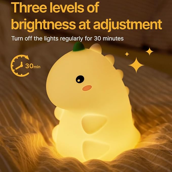 LED Dinosaur Night Light, 3 Level Dimmable Nursery Decor, Cute Lamp Silicone Squishy Light, Rechargeable Bedside Touch Lamp for Breastfeeding Toddler Baby Kids Decor