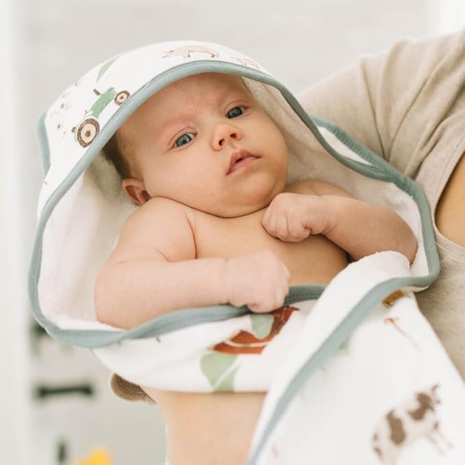 Little Unicorn Premium Infant Hooded Bath Towel| Soft & Absorbent Cotton & Terry Fabric for Newborns (Farmyard)