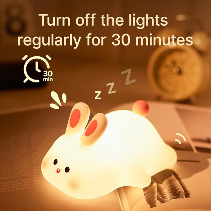 Bunny Lamp, Rabbit Night Light with Timer, Soft Silicone Big Face Bunny Gifts, Rechargeable Dimmable LED Nursery Light, Animal Kawaii Bedroom Decor for Kids Baby