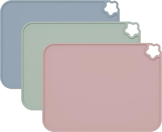 Silicone Placemat for Kid Stain-Proof Non-Slip Toddle， Reusable Portable，Heat Resistant for Toddlers placemat 3 Pack