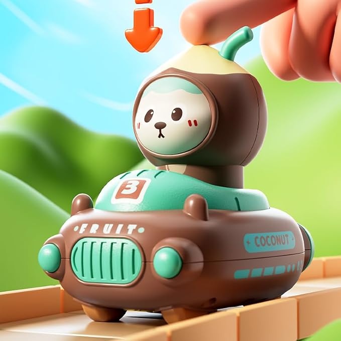 4 Pack Press and Go Cars Toys for Toddlers 1-3, 1-2 Year Old Baby Racing Cars, Infant Play Vehicle Set, Push Go Friction Car Toys for 6-9-12-18-24 Month, 1st Birthday Gifts for Boys Girl (Fruit)