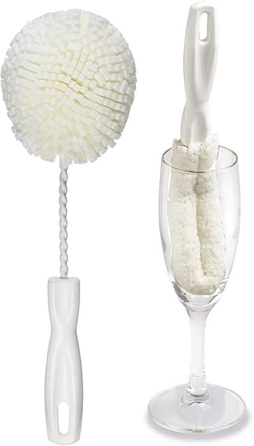 Set of 2 Crystal Stemware & Goblet Glass Cleaning Brush Kit - Non-Scratch Foam Wine Glass Brushes for Washing Glasses, Decanter, Mug, Stemware - for Home, Restaurant, Bar, Hotel - by FryOilSaver Co.