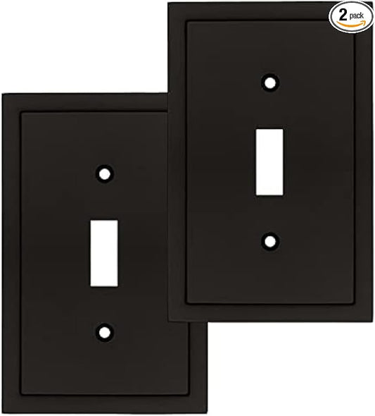 Henne Bery Modern Edge Decorative Wall Plate Switch Plate Outlet Cover, Durable Solid Zinc Alloy (Single Toggle 2PK, Matte Black)