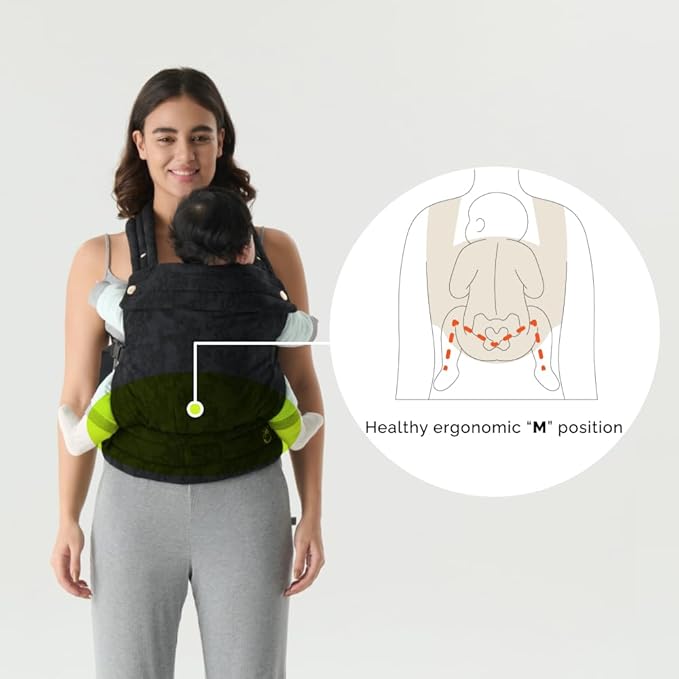 NEST BLANCHE Baby Carrier – Soft Cotton Linen Blend with Magnolia Jacquard Design, Adjustable and Ergonomic for Newborns and Toddlers (Ebony)