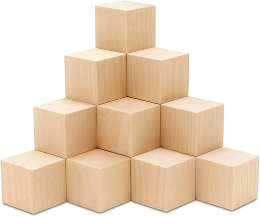 DIY Wood Cubes 1-1/2-inch, Pack of 10 Small Wooden Baby Blocks for Baby Shower, Wooden Blocks for Crafts, STEM, Building, and Blank Wood Dice, by Woodpeckers
