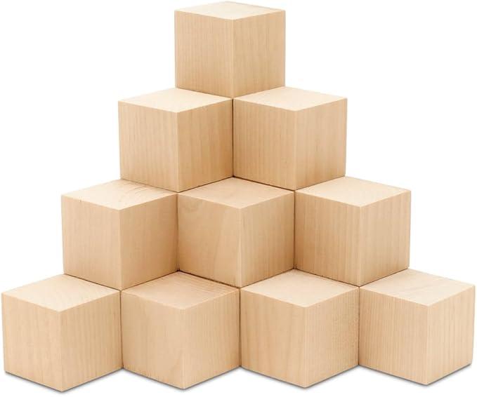 DIY Wood Cubes 2-inch, Pack of 10 Small Wooden Baby Blocks for Baby Shower, Wooden Blocks for Crafts, STEM, Building, and Blank Wood Dice, by Woodpeckers