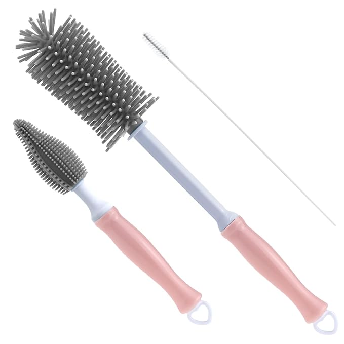 Silicone Cleaning Brush, 12" Long Handle Water Bottle Cleaner for Baby, Sports, Vase, Glassware, and Smaller Diameter Openings