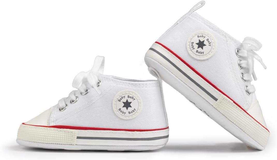 Meckior Baby Girls Boys Canvas Sneakers Soft Sole High-Top Ankle Infant First Walkers Crib Shoes