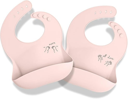 APLAINR Baby Sign Language Bib, Silicone Baby Bibs, ASL Graphics, Food Catcher, Adjustable, Waterproof, Soft, 6-36 Months