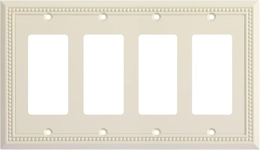Henne Bery Sunken Pearls Heavy Duty Decorative Wall Plate Switch Plate Outlet Cover (Quad Decorator, Light Almond)