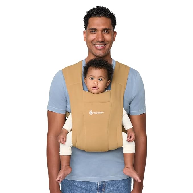 Ergobaby Embrace Baby Carrier Newborn to Toddler - Lightweight Ergonomic Baby Carriers - Cozy Essentials (7-25 Pounds), Ponte Knit, Camel