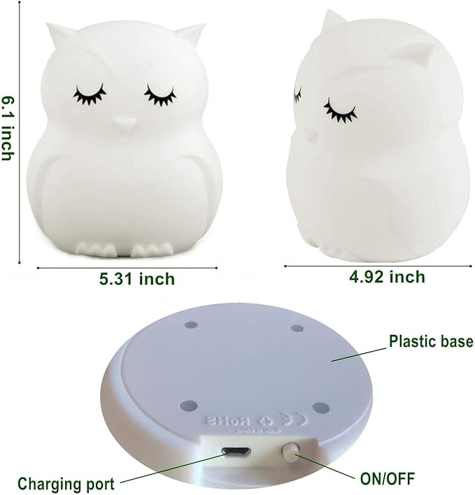 Big Size Night Light for Kids, Children Night Light, Bedside Lamp Multicolor Light with Remote Control, Break Resistant, Eye Caring, Adjustable Brightness & Color, Timing Function - Large Owl