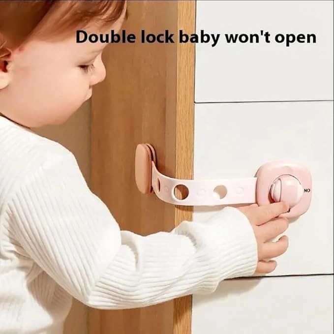 Fridge Lock Refrigerator Locks for Kids Proof Cabinet Locks Baby Proofing No Drill Installation, Heavy Duty Child Safety Latches for Kitchen Drawers&Oven Doors, Adjustable 2-15cm (Pink 2Pack)