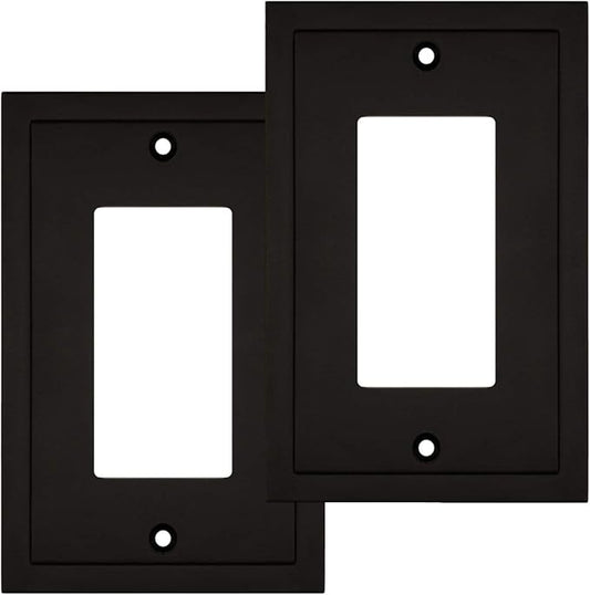 Modern Edge Decorative Wall Plate Switch Plate Outlet Cover, Durable Solid Zinc Alloy (Single Decorator 2PK, Matte Black)