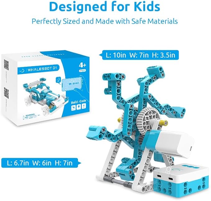 WhalesBot D1 21-in-1 STEM Coding Robot Kit for Kids (Ages 4+), 280+ Pieces Educational Building Set with APP-Controlled & Programming, 3D APP Guidance, Ideal Toy Gift for Boys & Girls