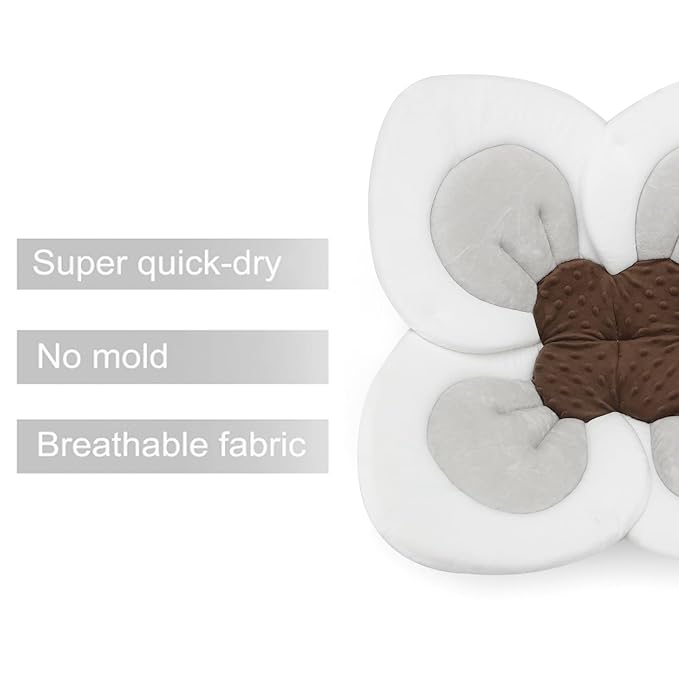PandaEar Baby Bath Pad for Infant Newborn | Soft Flower Petals for Sink Bathtub Essentials Shower Gift (Grey)