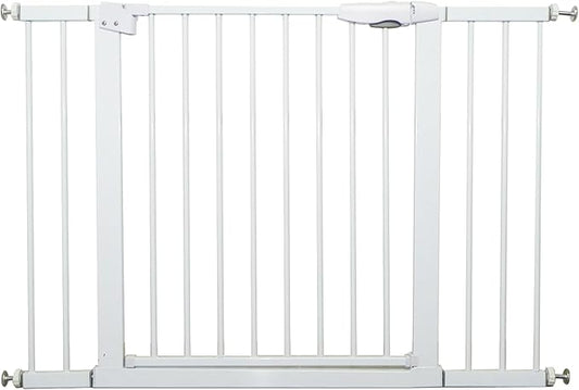 115“-134.6" Wide Baby Gate for Stairs, Mom's Choice Awards Winner-Self Closing Dog Gate Indoor for Doorways, No Drilling Pressure Mounted Pet Gates for Kids, Easy Walk Through Safety Gate, White.
