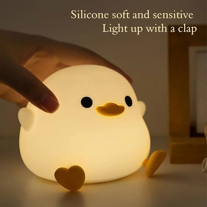DoDo Duck Night Light, LED Cute Silicone Dimmable Nursery Lamp, Rechargeable USB-C Bedside Touch Sensor Lamp, RGB & Warm White Light for Kids, Bedrooms, Dorm Decor, and Gift Ideas(Charging)