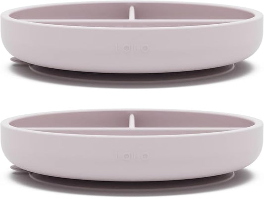 Lalo Suction Plates - 2 Pack, 100% Silicone Non-Toxic BPA-Free Baby Plates with Suction Base To Prevent Accidental Tip-Overs - Suction Plates for Toddlers With Three Divided Sections - Lavender