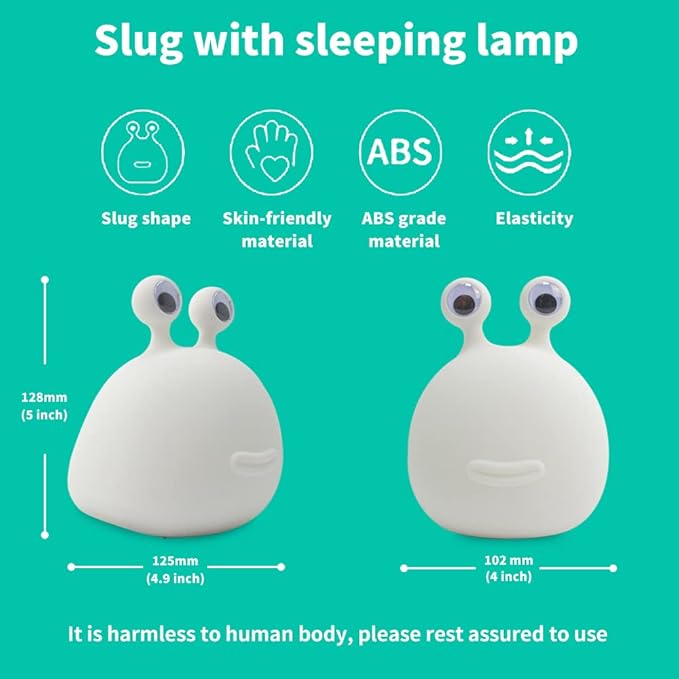Slug Night Light for Kids,USB Rechargeable Night Light Silicone lamp,Cute Animal Lamps Touch Control&Timer and Dimmable, Portable