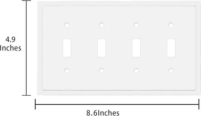 Modern Edge Decorative Wall Plate Switch Plate Outlet Cover, Durable Solid Zinc Alloy (Quad Toggle, White)