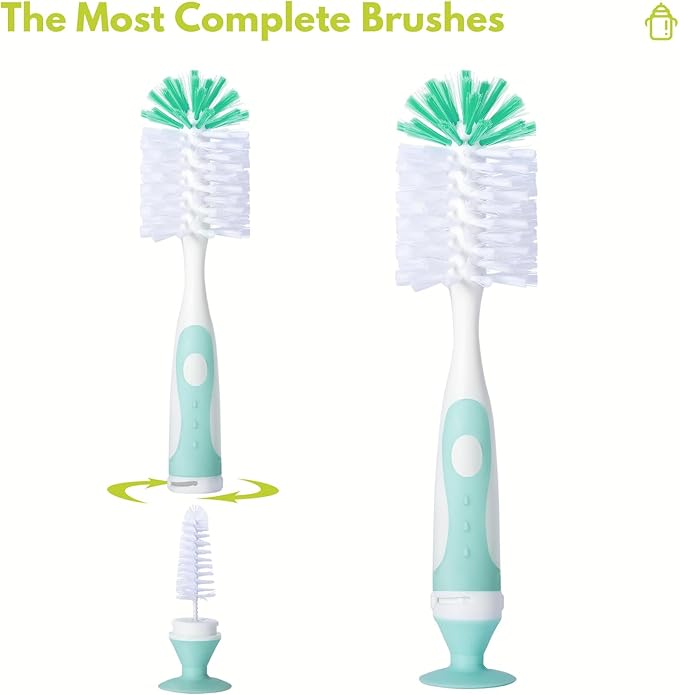 2 Pack Baby Bottle Brush with 4 Pack Straw Brushes, 10.2" Nylon Brushe with Nipple Cleaner and Stand Suction Cup, Blue