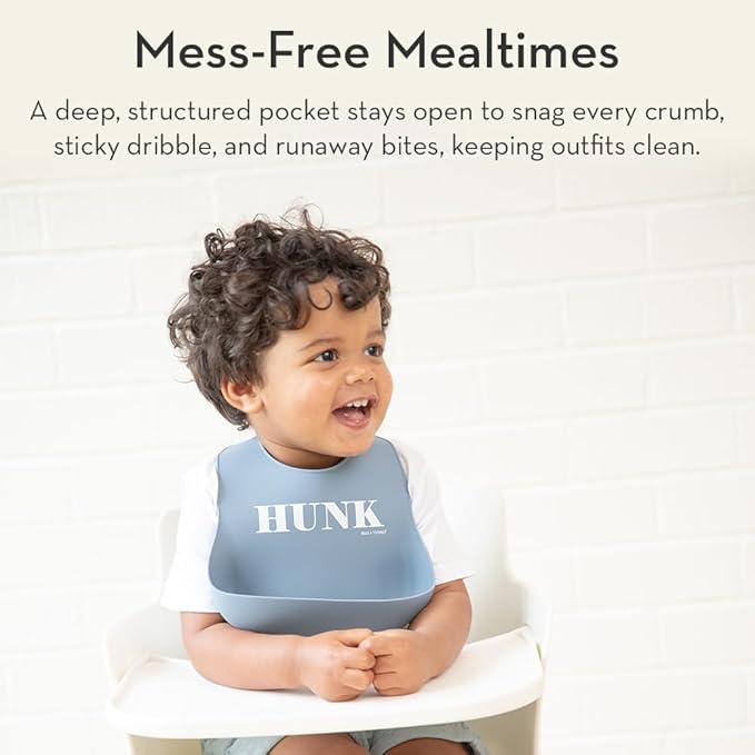 Baby Bib for Eating by Bella Tunno, Waterproof Silicone Bib with Large Food Catcher, Adjustable Fit for Babies 4-12 months & Toddlers 1-3 Years, Boys & Girls, Just Like Dad
