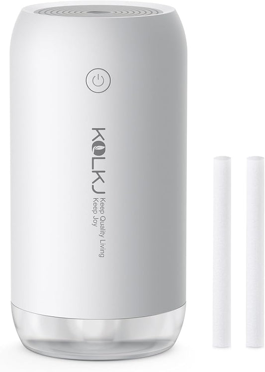 Portable Mini Humidifier, KQLKJ 350ml Small Cool Mist Humidifiers, USB Personal Desktop Humidifier for Bedroom Car Office Travel with Auto Shut-Off & 2 Mist Modes (White)