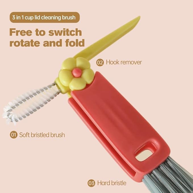 Upgraded 3 in 1 Cup Lid Cleaning Brush, 2025 New Multifunctional Lid Cleaner Brush, Bottle Cleaner Brush for Coffee Cups Lid Gap, Home Kitchen Crevice Cleaning Brush Tools