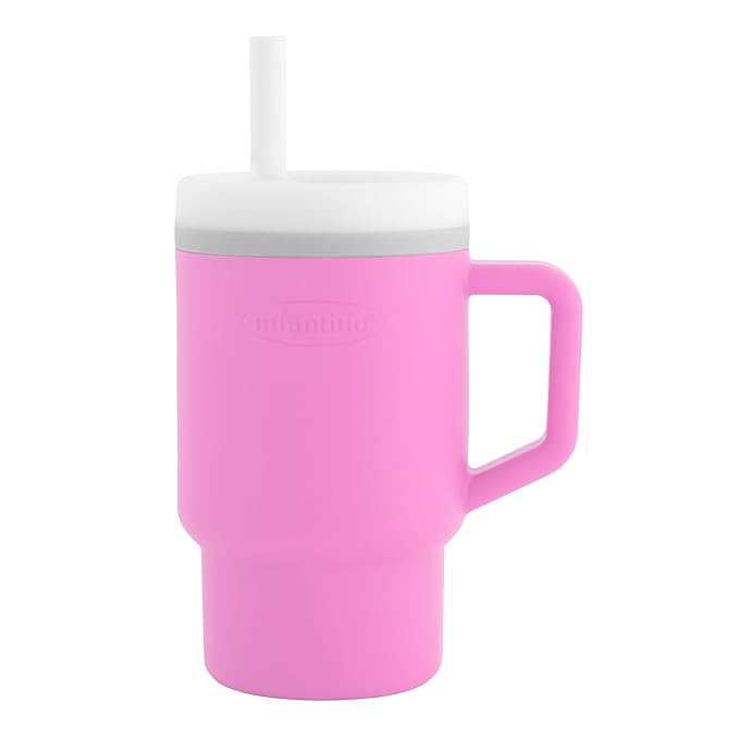 Infantino My 1st Tumbler, Silicone Sippy Cup with Straw & Handle, Spill-Resistant Baby Cup for On-the-Go, BPA-Free Transition Bottle, Cotton Candy