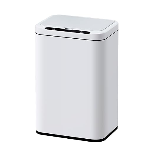ELPHECO Stainless Steel Office Trash Can 6.6 Gallon Motion Sensor Garbage Bin Rectangular Automatic Touch Free Waste Bin for Hotel and Living Room(White), 2AA