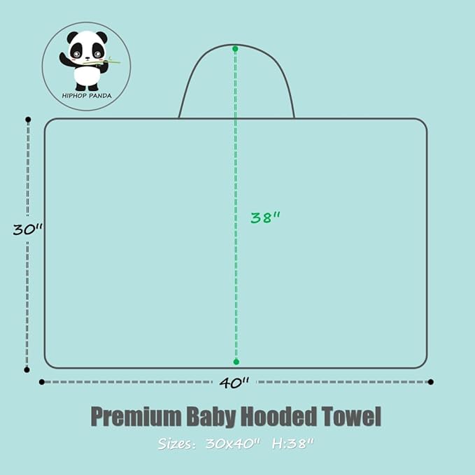 HIPHOP PANDA Hooded Towel - Rayon Made from Bamboo, Bath Towel with Bear Ears for Newborn, Babie, Toddler, Infant - Absorbent Large Baby Towel - Hippo, 30 x 40 Inch