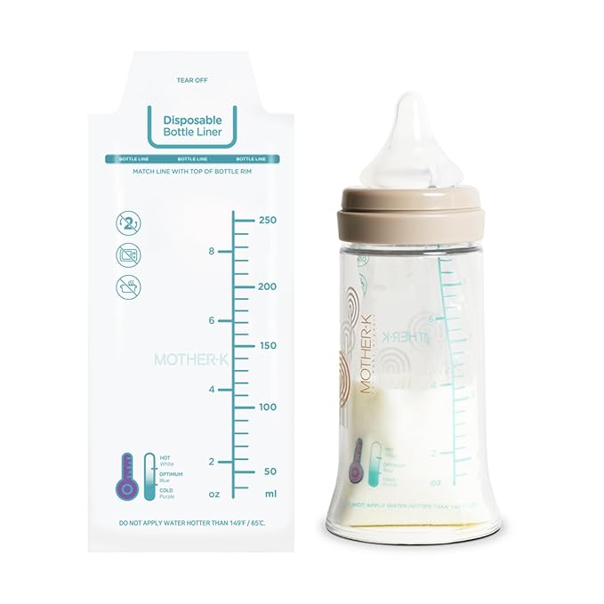 MOTHER-K Disposable Baby Bottle Liner, Must-Have Baby Travel Essentials, BPA Free & Anti-Colic (8oz, 100pcs)