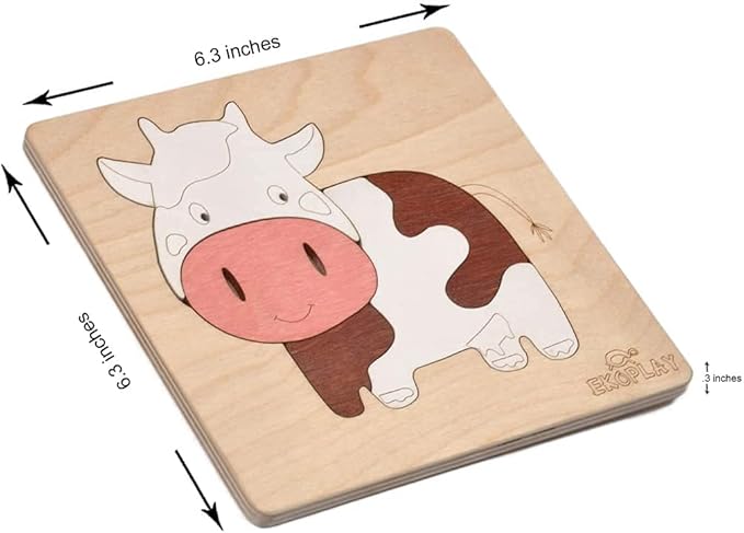 Happy Cow Wooden Puzzle for Kids | 5 Piece Jigsaw Puzzle for Preschool Kids | Learning Educational Toys Gifts for Boys Girls Ages 3+ Years.