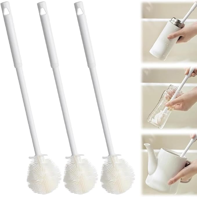 360° Flexible Silicone Bottle Brush with Long Handle, Deep Cleaning Brush for Long Bottle, Narrow Neck Bottle, Water Bottles, Baby Bottles, Flasks (3PCS)