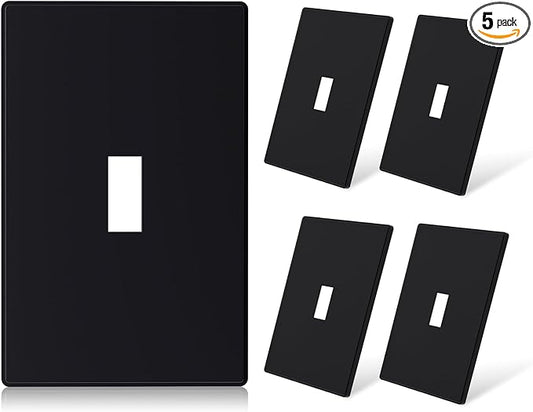 ELEGRP 1-Gang Screwless Toggle Wall Plates, Mid-Size Unbreakable Thermoplastic Faceplate Cover for Toggle Wall Switch & Dimmer Switch, UL Listed (5 Pack, Matte Black)