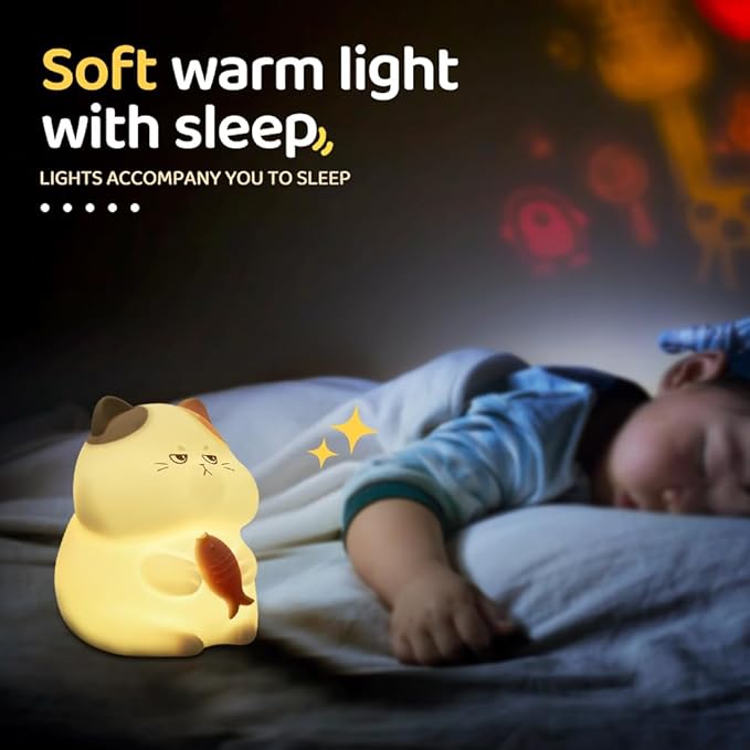 S NMT Cute Cat Silicone Night Light 7 Colors Changeable 3 Brightness Rechargeable Timing Sleeping Lamp Kawaii Cordless Night Lights for Kids Room Decor
