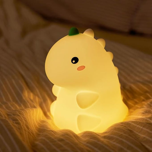 LED Dinosaur Night Light, 3 Level Dimmable Nursery Decor, Cute Lamp Silicone Squishy Light, Rechargeable Bedside Touch Lamp for Breastfeeding Toddler Baby Kids Decor