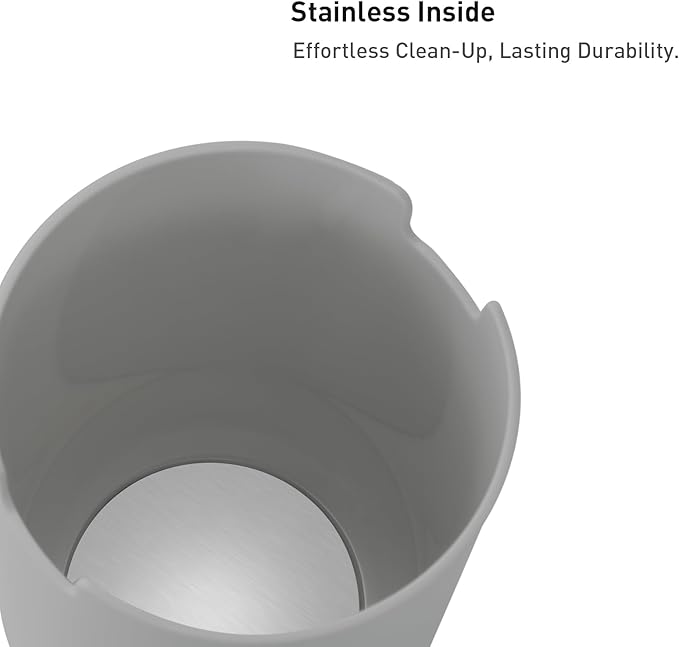 EKO Mini Desk Trash Can with Swing-Top Lid 0.4 Gallon Small Table Round Wastebasket for Office, Home, Car (Grey)