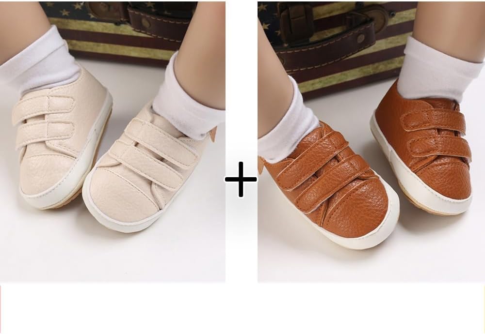 2Pairs Baby Shoes,Boys Girls Non-Slip Rubber Sole Sneakers,Unisex Infant Soft Lightweight First Walking Crib Shoes