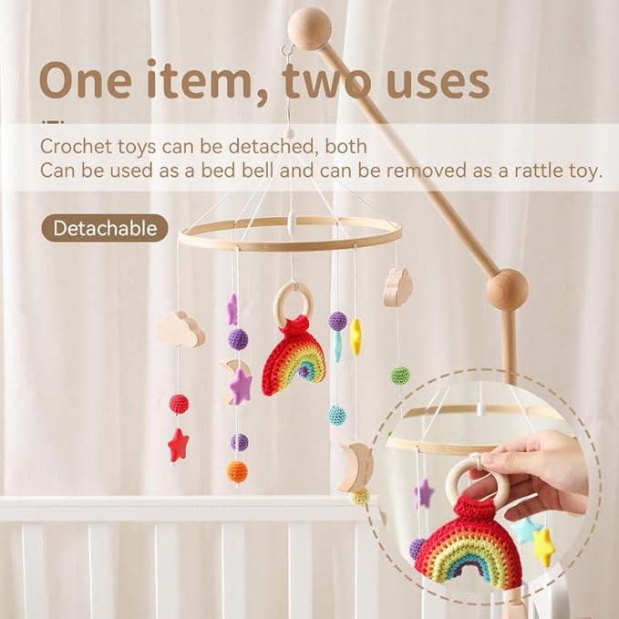 Baby Crib Mobile | Baby Nursery Mobile for Baby Girls and Boys | Boho Nursery Decor | Detachable Crochet Rainbow Design Baby Mobile for Crib | Infant Bed Decoration Toy Hanging(Crochet Rainbow)