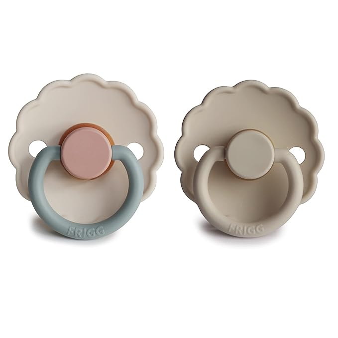 FRIGG Daisy Natural Rubber Baby Pacifier | Made in Denmark | BPA-Free (Cotton Candy/Sandstone, 6-18 Months) 2-Pack