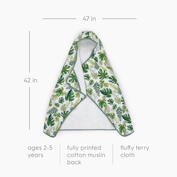 Little Unicorn Premium Hooded Bath Towel| Absorbent Cotton & Terry Blend | Larger Size, 1-6 Years (Tropical Leaf)