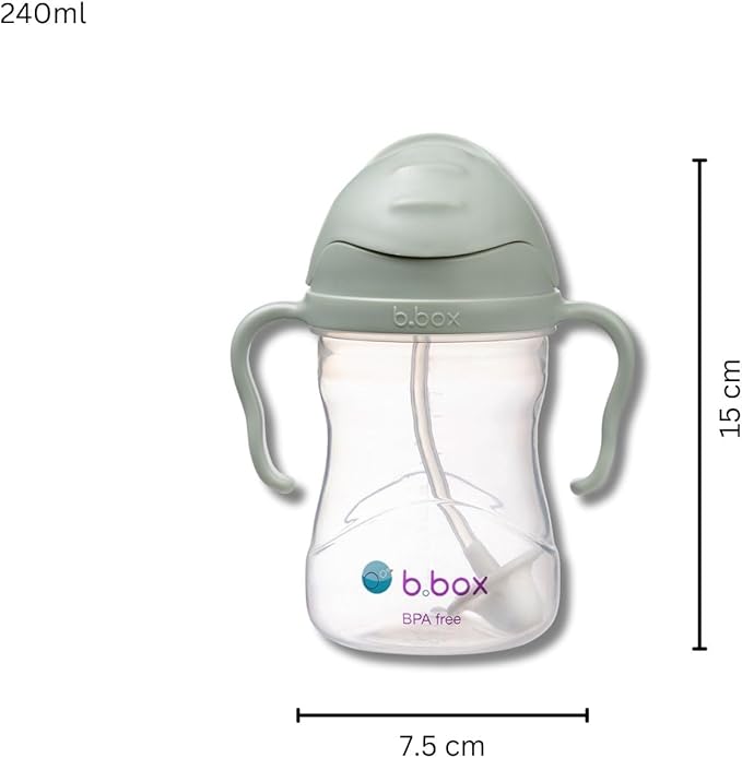 b.box Sippy Cup with Weighted Straw, Leak & Spill Proof, Easy Grip, BPA Free, Dishwasher Safe, Sip from Any Angle. Ideal for Babies 6m+ to Toddlers. (Sage, 8oz)