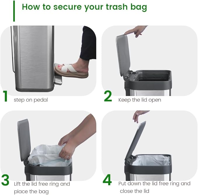 18 Gallon Stainless Steel Step Trash Can with Soft-Close Lid & Stay-Open, Rectangular Kitchen Garbage Bin for Home & Office, Tall Trash Bin No Liner Needed (70 Liter Larger Capacity)