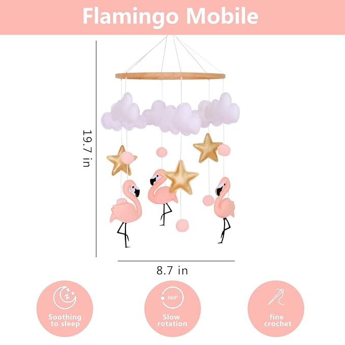 Pink Flamingo Baby Crib Mobile for Girls, Baby Mobile for Crib, Nursery Mobile, Baby Girl Mobile Boho Nursery Decoration for Pack N Play, Bassinet, Ceiling Mobile, Flamingo