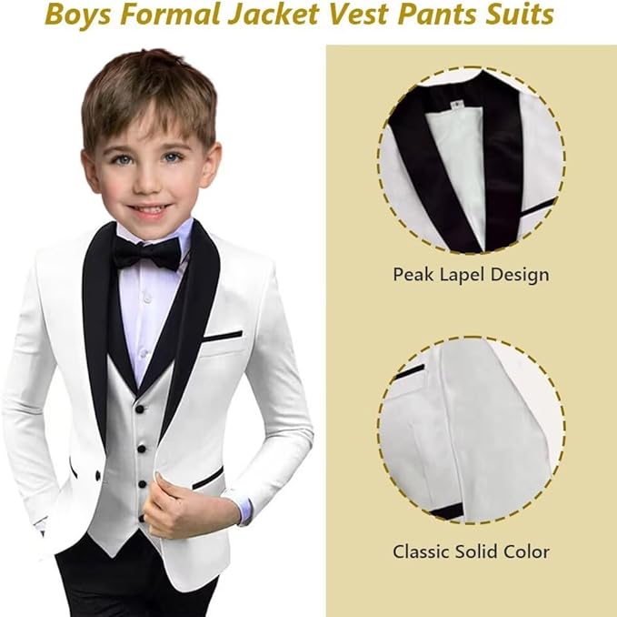 Boys Suit 3 Piece Ring Bearer Suit Kids Formal Jacket Vest Pants Suits Wedding Outfit for Party Prom Tuxedo
