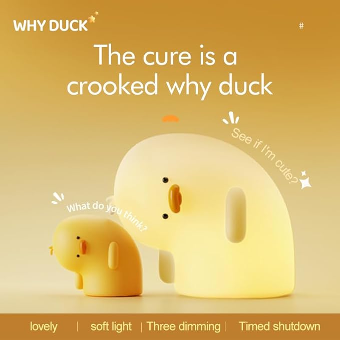 Cute Duck Lamp, Fun Lying Flat Animal Night Light - LED Squishy Novelty Duck/Chicken/Pig/Rabbit/Panda for Kids, Toddlers, Nursery - Touch Kawaii Room/House Decor